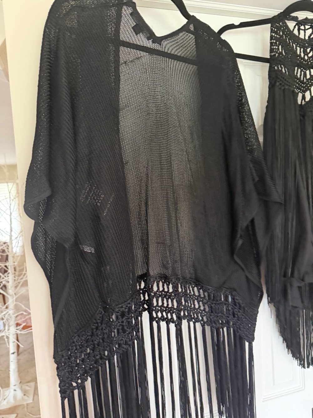 Boston Proper Black Crochet Cover-Up with Velvet Trim - Picture 5 of 10
